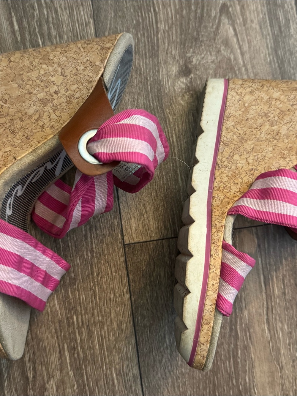 Skechers Pink and White Striped Cork Wedge Sandals with Fabric Straps - Picture 3 of 3
